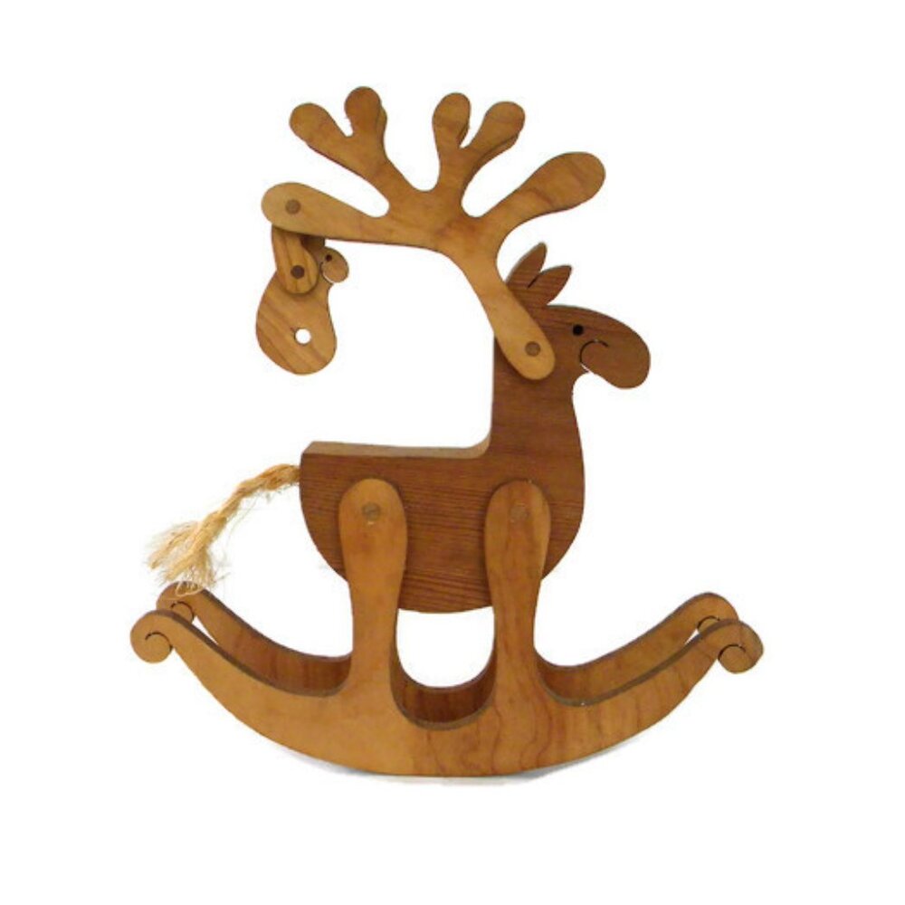 Vintage Primitive Wooden Toys Rocking Reindeer
